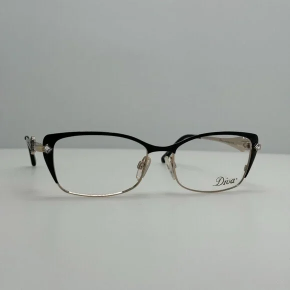Diva Eyeglasses Eye Glasses Frames 5464 C. 2 Black Gold 53-16-134 Diva 5142 19, Vintage 90s Unique Silver & Gold Rimless Oval  main image 4